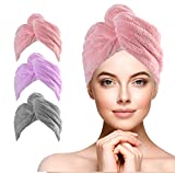 URAQT Toalla Para el Pelo, 3pcs Toallas de Pelo Turbante, Capucha para el Cabello...