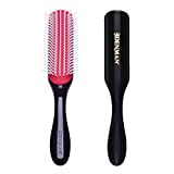 Denman Curly Hair Brush D3 (Black & Red) 7 Row Styling Brush for Detangling,...